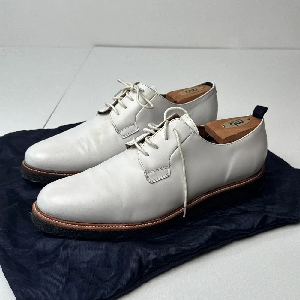 Nahariya Mens White Leather Derby Shoes Made in Portugal Size 10.5 Crepe Sole